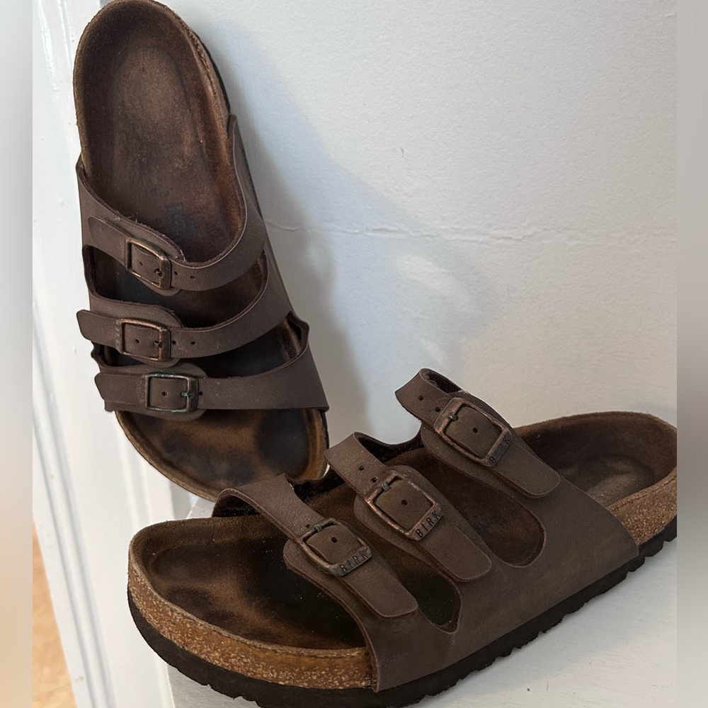 Birkenstock Florida Sandals Women Size 8 8.5 US 39 EU Brown Slip On Shoes Slides